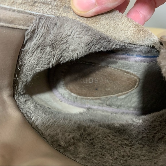 RUDSAK Ankle Heeled Booties Distressed Tan Leather Fleeced sz 38 Winter Boots - Picture 9 of 14